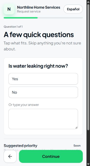 The Fixy request form on a phone
