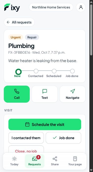 A request summary in the Fixy workspace