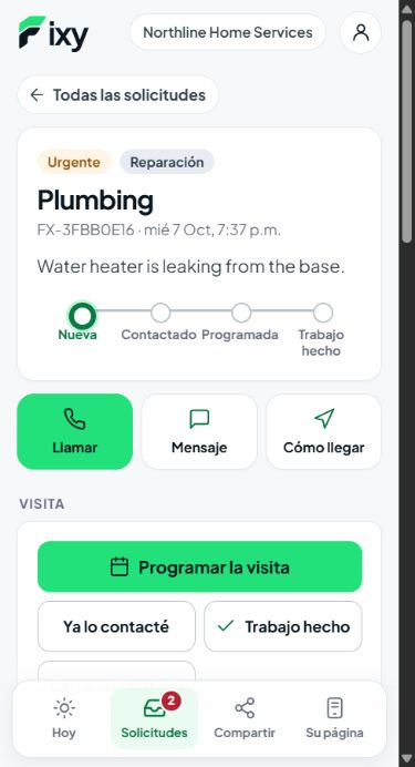 El resumen de una solicitud en el espacio de trabajo de Fixy